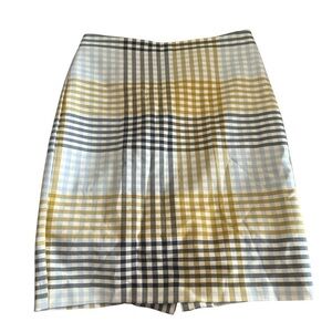 Ann Taylor Blue and Yellow Mini Pencil Skirt Waist 15", length 21 1/2"